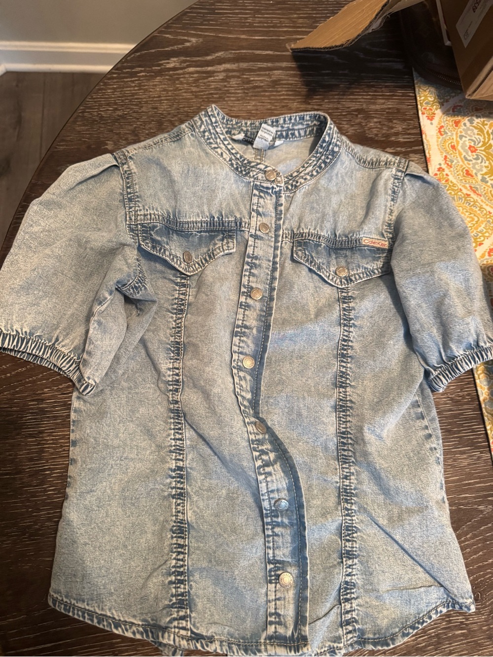 Calvin Klein Light Blue Girls Denim Button-Front Shirt 12/14